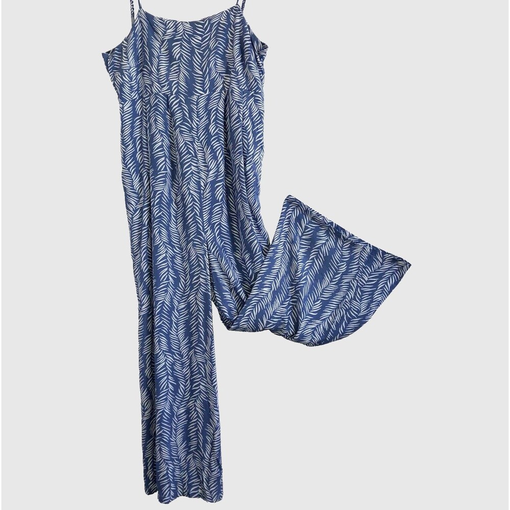 LASCANA VENUS PURE sz M Wide Leg Blue White Jumpsuit Tie Back Strappy Sleeveless